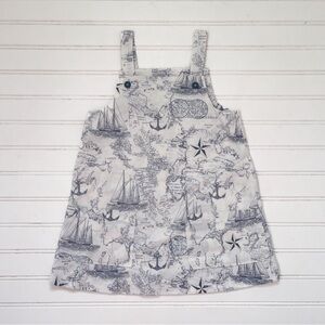 CUSTOM MADE EUC Nautical Vintage Map Maritime Toile Pinafore Style Jumper Dress